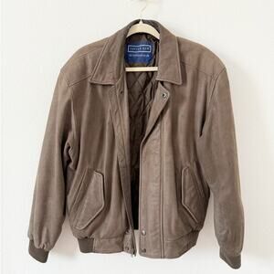 Savile Row Brown Leather Bomber Jacket Medium